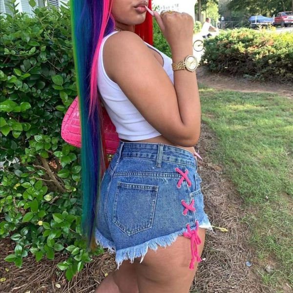 

shorts 2021 new tie rope women's pants denim shorts, White;black