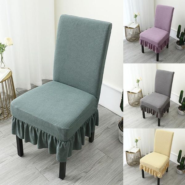 

chair covers stretch waterproof cover with ruffled skirt plaid textured solid color stool slipcover protectors party decoration