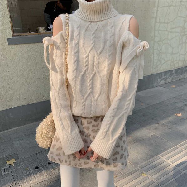 

women's sweaters winter womens turtleneck knitted sweater autumn korean elegant vintage jumper pink off shoulder fashion cashmere, White;black