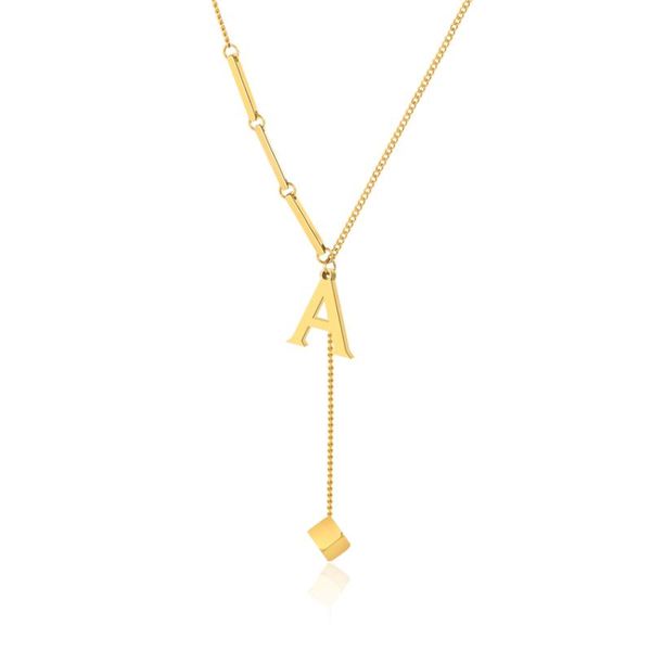 

pendant necklaces senfai style stainless steel initial letter with square women necklace fashion choker for girlfriend gift, Silver