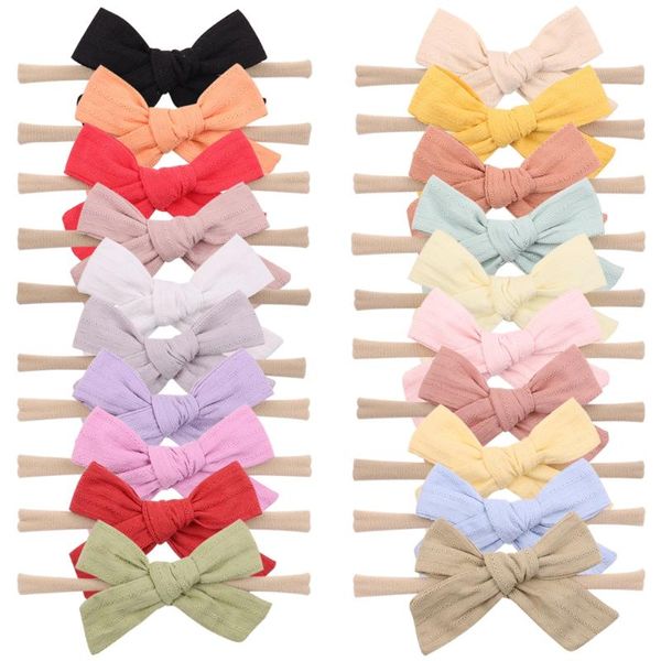 

hair accessories 3.54inches solid color cotton ribbon bows headband for kids girls bowknot elastic bands boutique headwear, Slivery;white