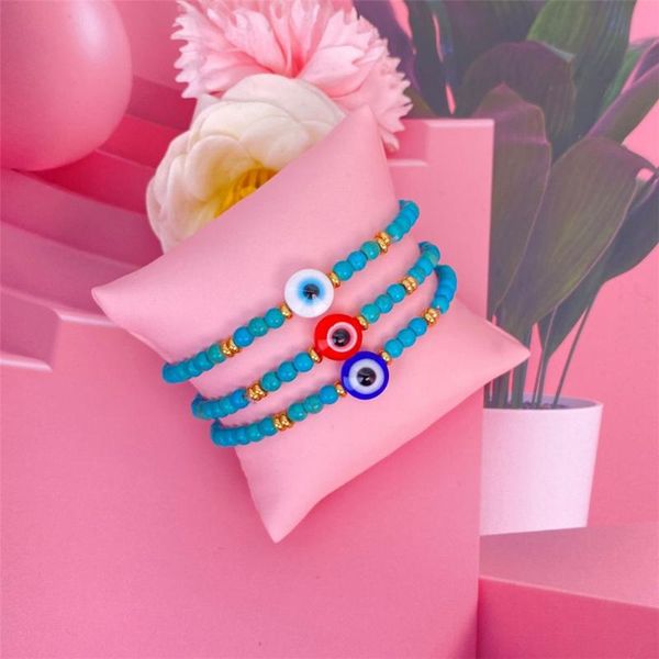 

link, chain 3 color polymer clay metal gold beaded bracelet boho jewelry resin evil eye charm bracelets for women friends gift, Black