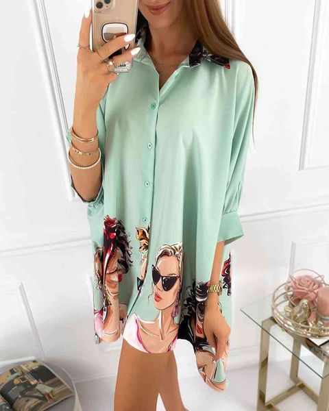 

elegant woman autumn blouses shirts office lady blouses button v-neck long sleeve plus size 2xl cartoon print casual, White