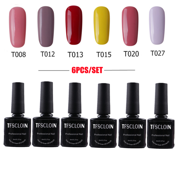 

nail gel 6pcs/set polish art lacquer glitter shiny semi-permanent varnishes for manicure soak off coat, Red;pink