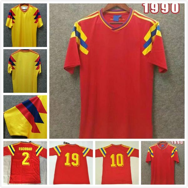 

1990 colombia retro soccer jerseys mens valderrama guerrero escobar memoria home away football shirt classic uniforms maillot de foot, Black;yellow
