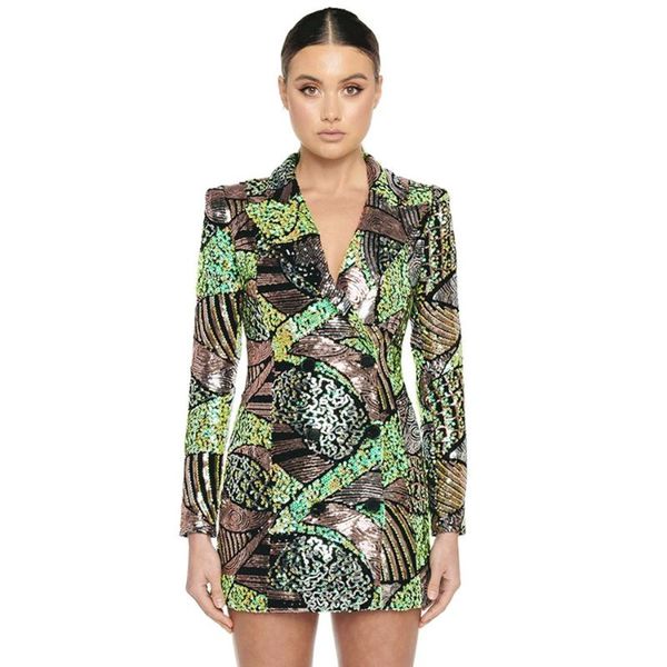 

adyce 2021 spring fashion long sleeve dress for women v neck green sequins mini celebrity club evening party lady casual dresses, Black;gray