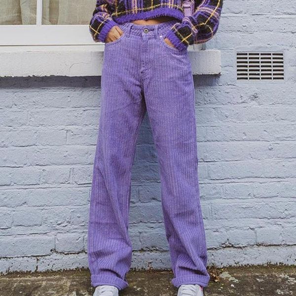 

women's pants & capris 2021 women corduroy long casual solid color high waist wide leg street ladies harajuku straight trousers #g1, Black;white