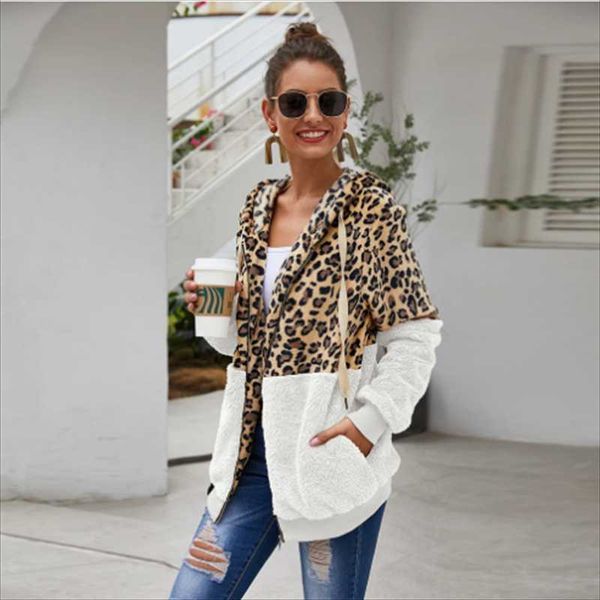 

women's jackets autumn leopard jacket women hooded coat female zipper outdoor loose soft fashion luxury casual top, Black;brown