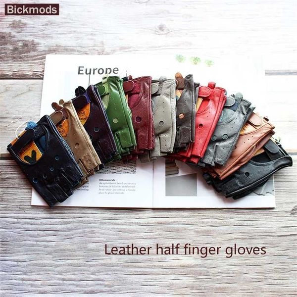 

leather half-finger gloves female fitness fashion driver driving single-layer unlined hollow short motorcycle riding 211214, Blue;gray