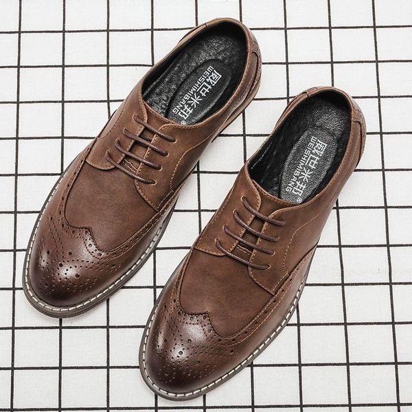 

dress shoes summer brock men's british carved leather business versatile breathable casual wedding, Black