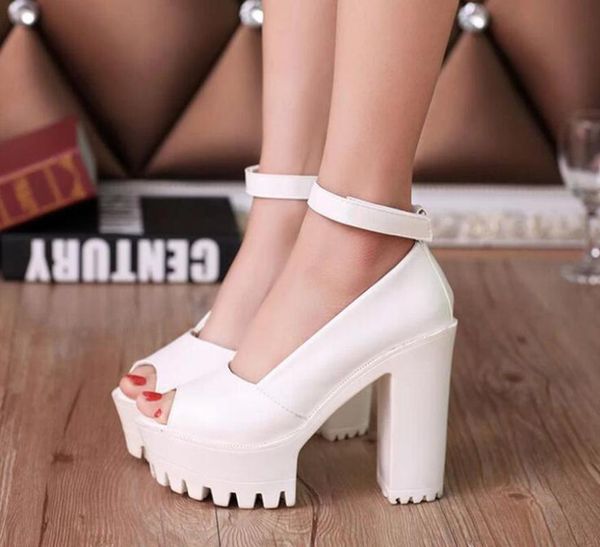 

nightclub high heels summer fish mouth sandals thick with large size women's shoes 40 13cm heel, Black
