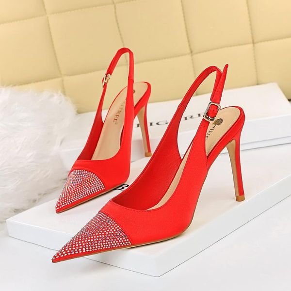 

sandals bigtree shoes women summer high heels 9.5cm party pointed toe stiletto wedding pumps, Black