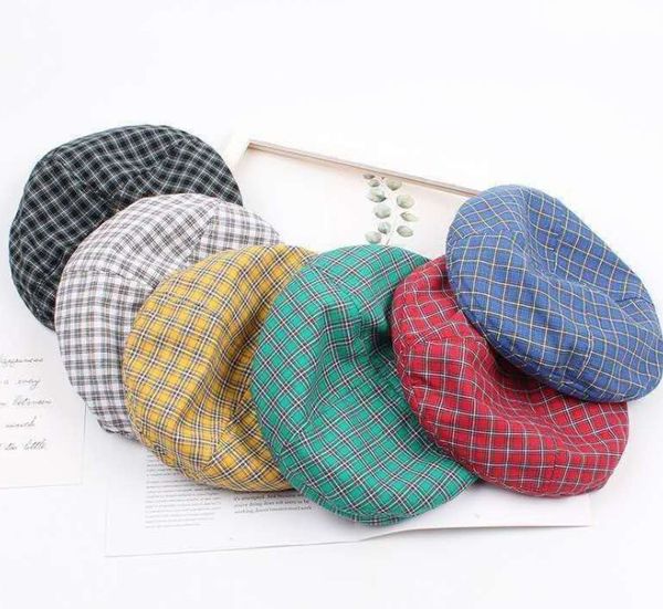 

spring and autumn octagonal hat lattice fashion shopping beret, Blue;gray