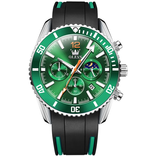 

men's watch ceramic bezel silicone strap aa grade quartz movement sapphire 30m waterproof fashion big dial 44mm three eyes six needles, Slivery;brown