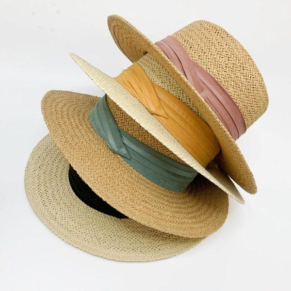 

wide brim hats 2021 summer straw elegant hepburn style concave women leisure holiday beach sun hat, Blue;gray