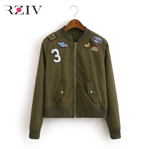 

luxury women's jackets spring and autumn women's style fashion military green patch badge et women's short coat, Black;brown