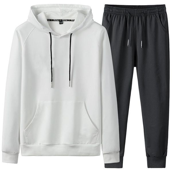 

men's tracksuits sportswear suit man tracksuit spring autumn sets 2 pieces sweatshirt + pants male slim fit casual hooded clothing, Gray