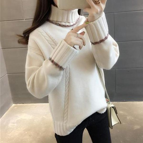 

women's sweaters korean minimalism style women knits sweater long sleeve high collar loose patchwork casual autumn winter for, White;black