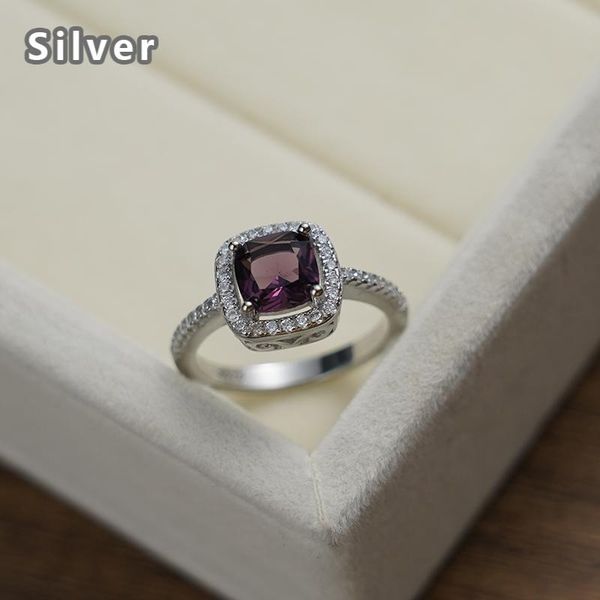 

cluster rings s in europe and the fashion 925 sterling silver noble ring platinum zircon ms romantic purple crystal jewelry gifts, Golden;silver