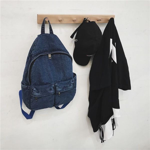 

style korean-style literature and art youth denim backpack women's college cool school bag casual bags