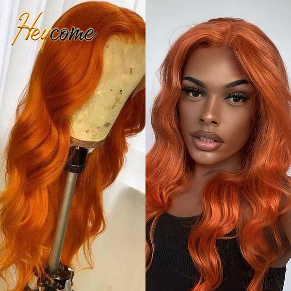 

lace wigs heycome 28 30 inch ginger orange front human hair for black women brazilian colored body wave t part frontal wig, Black;brown