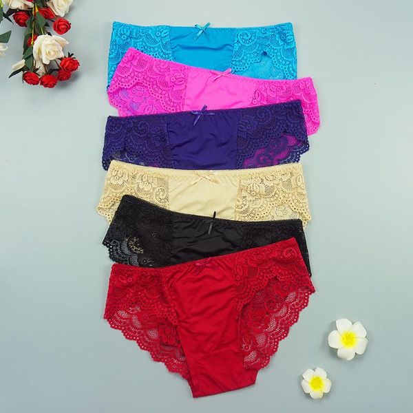 

women's panties 6pcs/lots lace underwear women intimate briefs underpants mid waist woman hollow out erotic lingerie, Black;pink
