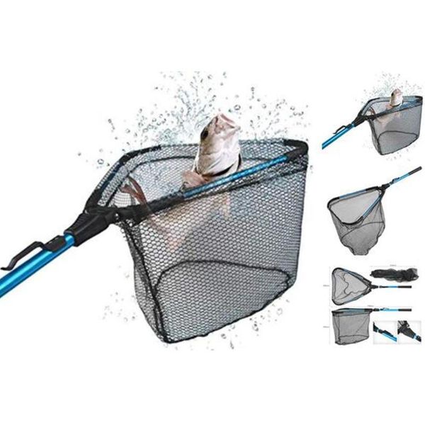 

fishing accessories blue triangle foldable hand dip net aluminum alloy reinforcement