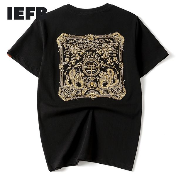 

iefb chinese elements embroidery cotton short sleeve t-shirt men's personality national trend round collar tee 9y5881 210524, White;black