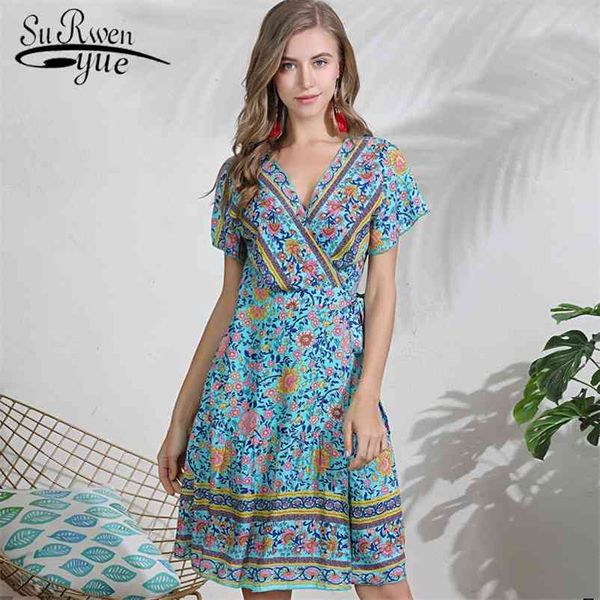 

summer dress vestidos de verano short sleeve v collar print chiffon beach women 4173 50 210521, Black;gray
