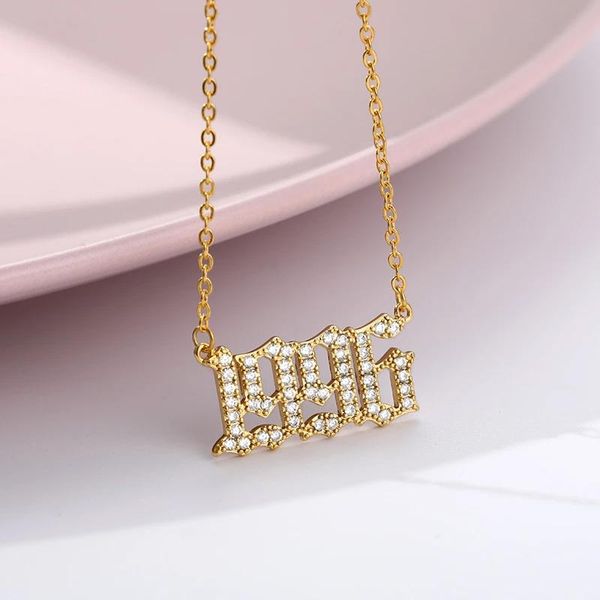 

crystals pendant year number 1985-2021 necklace copper jewelry old english1995 1999 2000 2008 women fashion chains, Silver