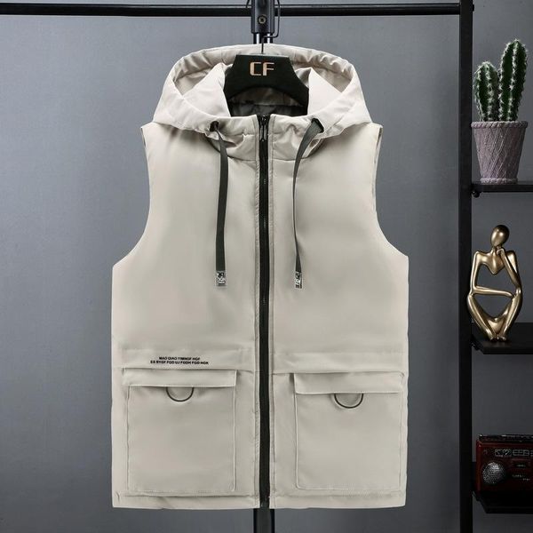 

men's vests winter down vest men 2021 casual waistcoat sleeveless jacket plus size 5xl warm overcoats cotton hoodie, Black;white