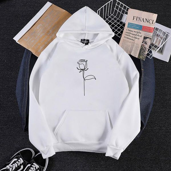 

women's hoodies & sweatshirts 2021 female simple hoodie ladies rose print hooden pullover long sleeve casual o-neck for woman autumn w, Black