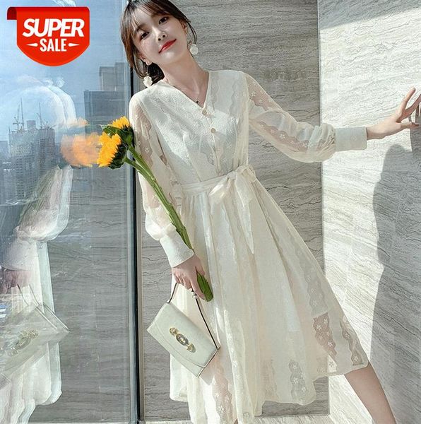

[nuts] french sweet temperament skirt, waist slimming, v-neck dress women #429t, Black;gray