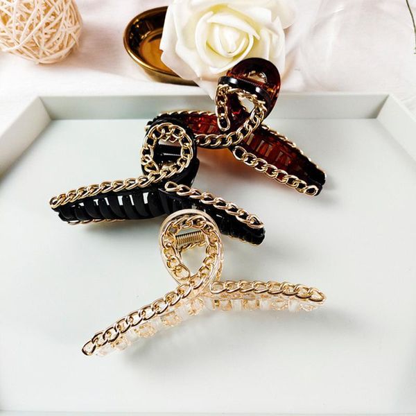 

korea vintage hair clips for women transparent leopard acrylic imitation chain claw girls accessories1