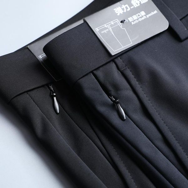 

summer silkslip, wrinkle resistant, zip pocket, business casual, men's straights pants, Black