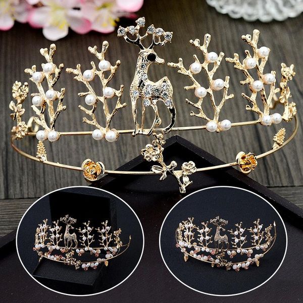 

hair clips & barrettes mori female deer headband bride wedding headdress po studio with dress performance crown cake baking decoration, Golden;silver