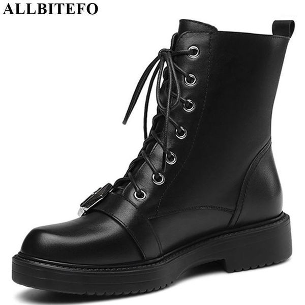 

boots allbitefo real genuine leather women fashion comfortable round toe autumn winte pure color ankle1, Black