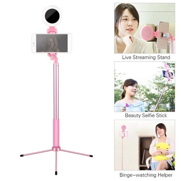 

selfie monopods 1.2/1.7 meter live video stick kit with aluminum alloy integrated phone holder fill light+studio tripod for smartphones