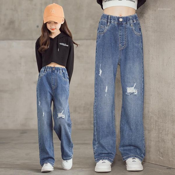 

teenage jeans for girls 2021 spring summer casual fashion loose blue kids leg wide pants school children trousers 8 10 12 years1