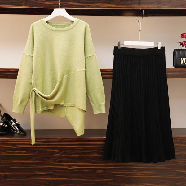 

women's tracksuits 2021 autumn winter sweater suit skirt large size slimming knitted wool two-piece, Gray