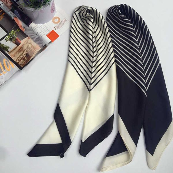 

small fragrance temperament silk stripe home sun li same style square simple korean black and white profsional scarf, Blue;gray