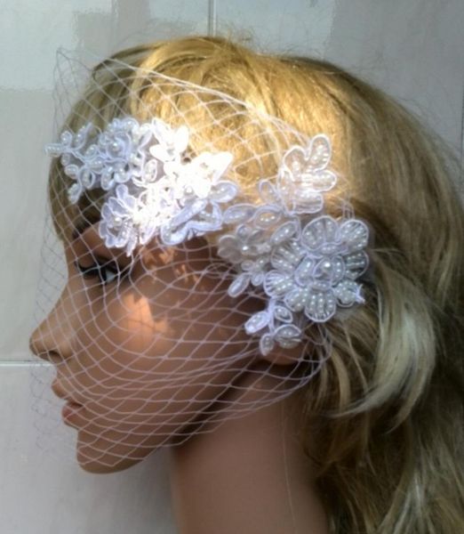 

bridal veils lace appliques wedding handmade beading birdcage face blusher netting for accessories customized, Black