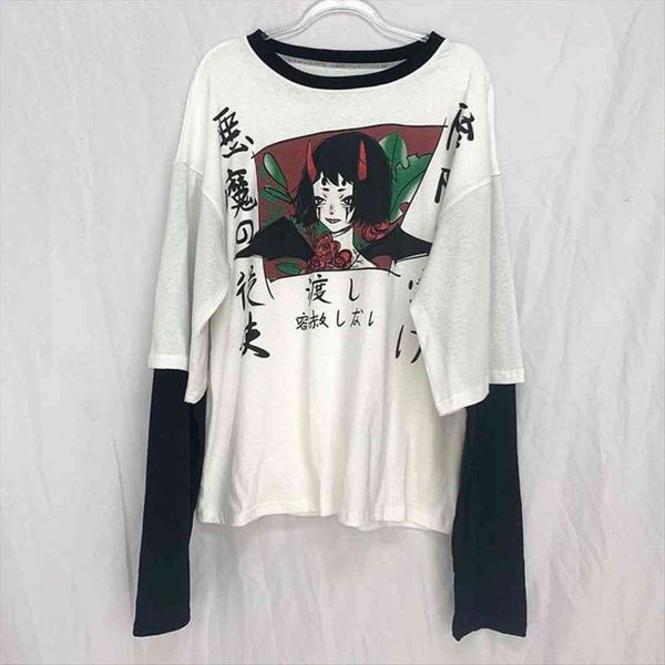 

harajuku streetwear vintage white gothic women kawaii cartoon funny anime printed teen girl long sleeve tee
