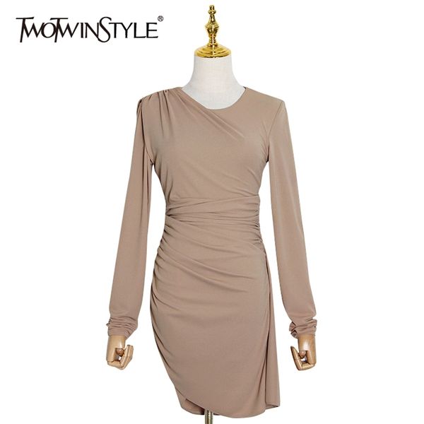 

ruched women dress o neck long sleeve high waist slim bodycon dresses female fashion clothing fall 210520, Black;gray