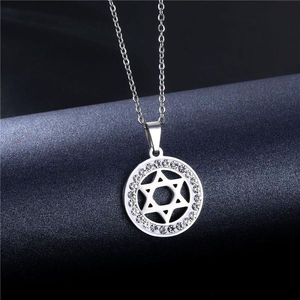 

pendant necklaces retro silver color star of david crystal necklace vintage stainless steel chain jewish magen hexagram