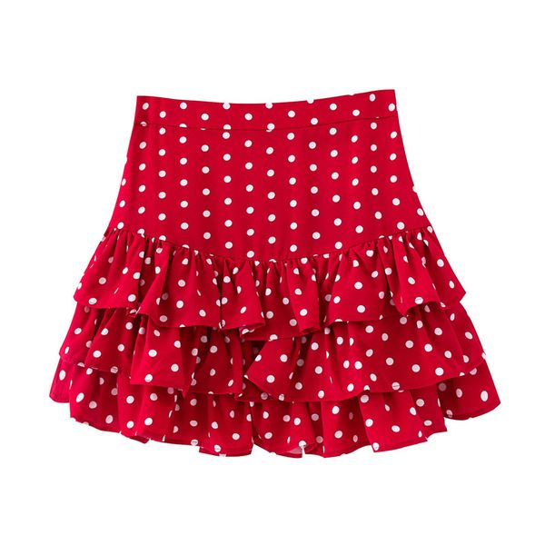 Bohemian Dot Print Ruffled Women Gonne a vita alta Estate Casual femminile Red Beach Style Soft Ladies Short Mini 210430