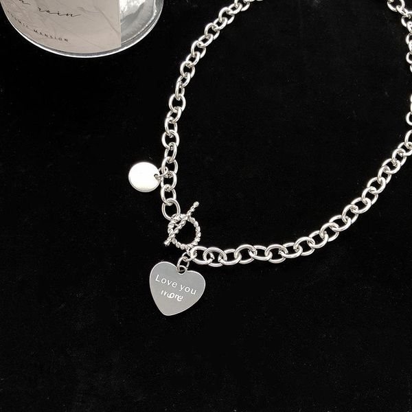

pendant necklaces stainless steel 2021 heart chain necklace fashion jewelry metal texture choker party gift fine, Silver