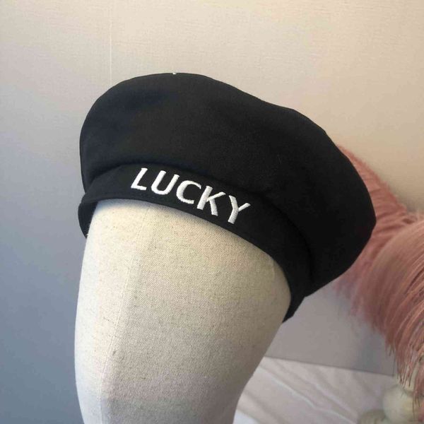 

signature autumn and winter new hat women's embroidered letter lucky cotton beret fashion trendy painter hat bud zy, Blue;gray