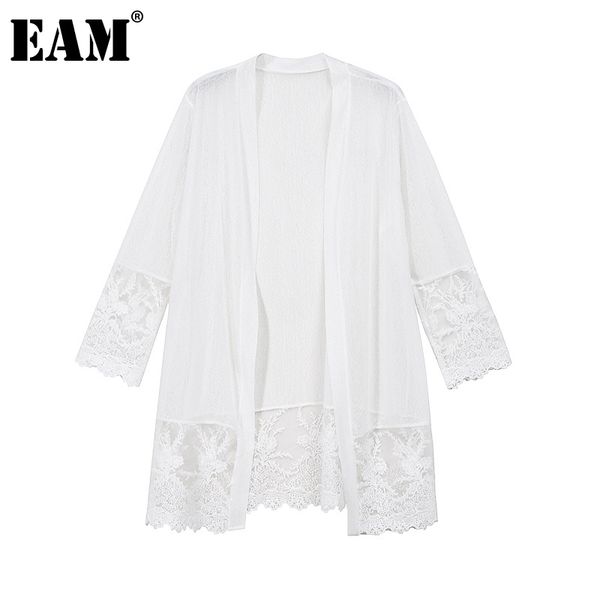 

[eam] loose fit white lace thin big size jacket v-collar three-quarter sleeve women coat fashion spring summer 1dd8695 21512, Black;brown