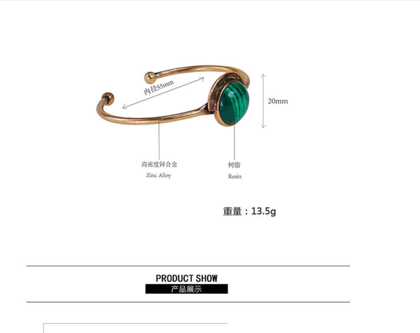 

bangle 2021 european and american wowen high fashion creative vintage turquoise lady's opening zinc alloy with resin bracelet, Black